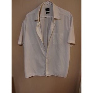 Dockers Men's Short Sleeve White Beige BrownButton Down Shirt Size Large WPL-423